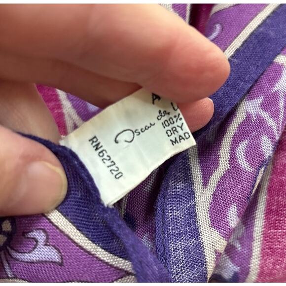 Vintage Oscar de la Renta Accessory Street Scarf Pink Purple Gray Soft Rayon - Picture 7 of 8
